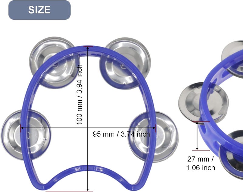 CashBeat 2-Pack Blue Handheld Tambourines with 4 Jingle Bells Each, Mini Plastic Half-Moon Percussion Instruments for Adults, School Music Class, Band and Party - Image 3